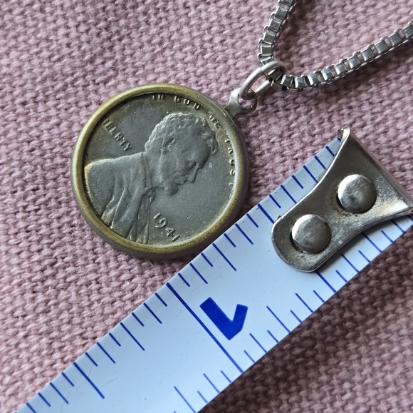 Vintage 1941 Lucky Wheat PENNY necklace Steel Penny - Picture 5 of 7